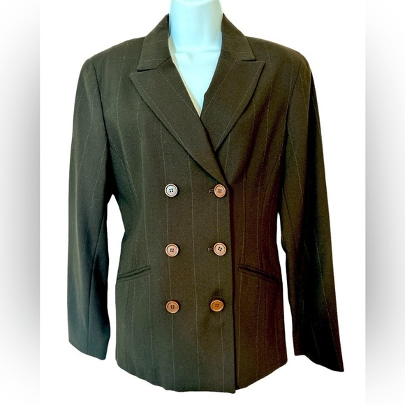 LIMITED Wool Double Breasted Blazer Brown w Pinstripe Women’s Size 6 - Picture 1 of 11
